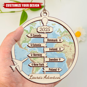 Traveling Destination, Personalized 2 Layered Suncatcher Ornament