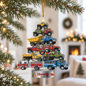 Personalized Trucks Christmas Tree Ornament, Vehicle Holiday Keepsake, Gift For Kids