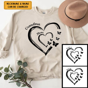 Grandma Mom Heart Butterfly Kids Personalized Sweatshirt