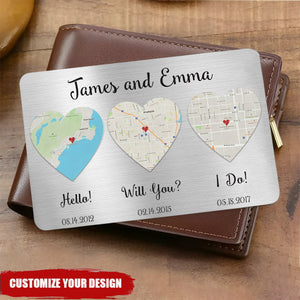 Our Love Story - Personalized Map Aluminum Wallet Card