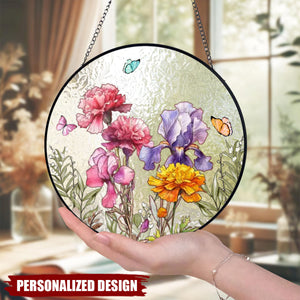 Her Love Blooms In Every Season - Family Personalized Stained Window Hanging Suncatcher