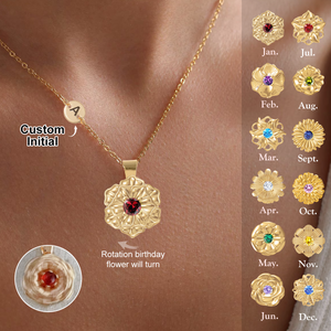 Personalized Custom Initial Fidget Spinner Birth Flower Necklace