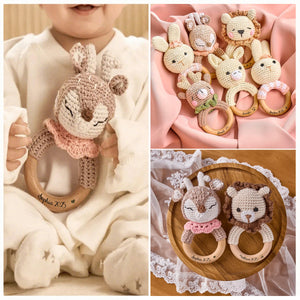 Personalized Crochet Baby Rattle Grasping Toy, Baby Shower Gift