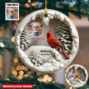 Cardinal In Winter - Personalized Round Shaped Ceramic Ornament