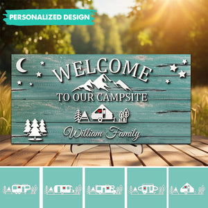 Welcome To Our Adventure-Personalized Custom Camping Wooden Plaque