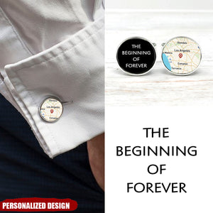 Personalized Where It All Began Map Silver Cufflinks - Gift For Couple