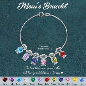 Personalized Kids Heart Birthstone Bracelet, Gift For Mom Grandma