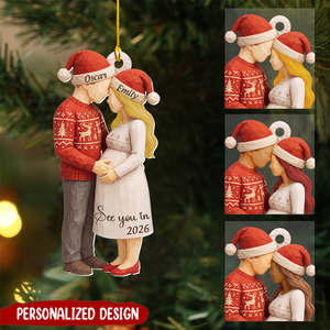 Personalized Xmas Ornament for Expecting Parents, Baby Arriving Ornament