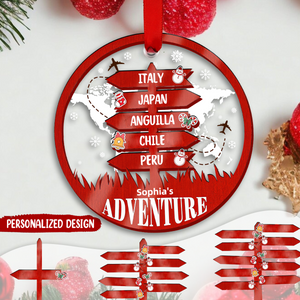 Personalized Travel Adventure 2 Layered Wooden Ornament