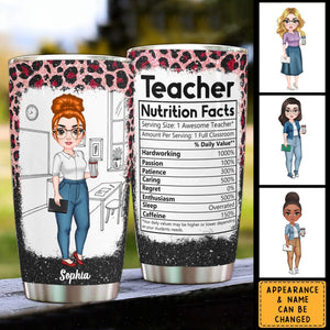 Teacher Nutrition Facts Leopard Version - Personalized Tumbler Cup