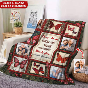 I Love You Mom Butterfly - Personalized Photo Blanket