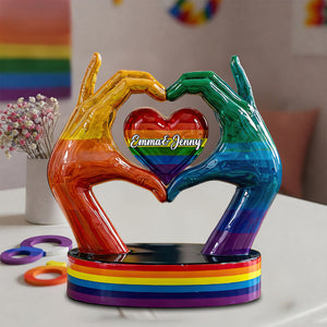 Love Is Love - Personalized LGBT Hand & Heart Shaped Acrylic Plaque