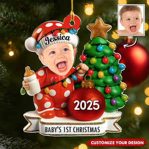 Red Dot Holiday - Personalized Baby Photo Christmas Ornament