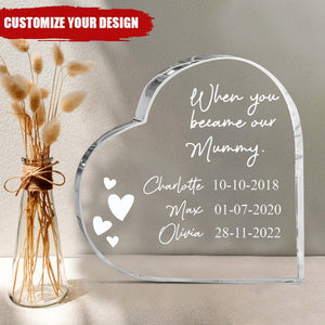 When You Became Our Mummy - Personalized Acrylic Glass Heart Shaped Plaque