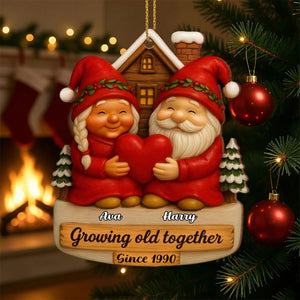 Growing Old Together With Santa Claus Figures, Custom Wood Ornament