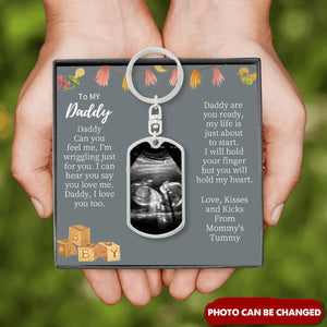 Daddy To Be Keepsake Gift From Baby Bump - Personalized Stainless Steel Keychain