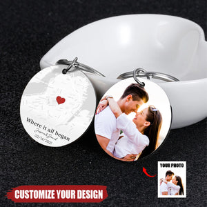 Where It All Began Personalized Circle Aluminum Keychain - Gift For Husband Wife, Anniversary