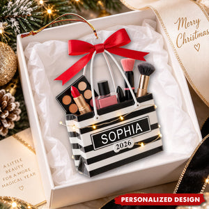 Personalized Makeup Lovers Ornament, Beauty Brush Tree Decor With Name