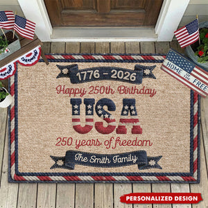 USA 250th Birthday - Personalized Doormat With Family Name