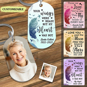 Flying To Heaven Bird Feather Photo Stainless Steel Keychain Memorial