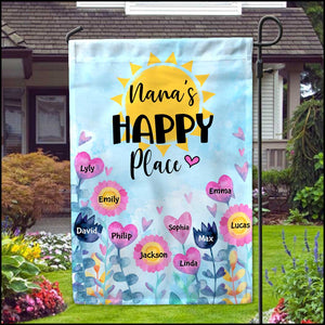 Grandma's Happy Place Personalized Garden House Flag - Gift for Grandma Mom Auntie