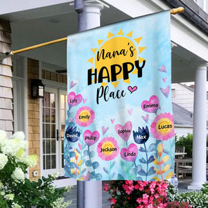 Grandma's Happy Place Personalized Garden House Flag - Gift for Grandma Mom Auntie