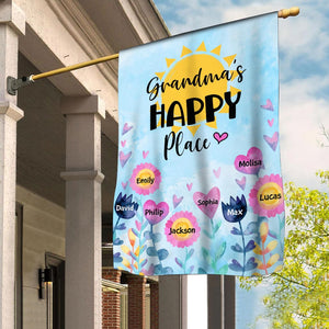 Grandma's Happy Place Personalized Garden House Flag - Gift for Grandma Mom Auntie
