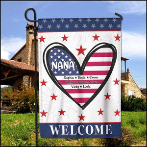 Independence Day American Flag Heart Nana Mom Kids Welcome Personalized Garden Flag