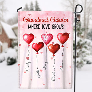 Grandma Mom's Garden Sweet Heart Balloon Kids, Where Love Grows Personalized Flag