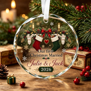 Personalized First Christmas Married Ornament, Newlywed Gift Wedding Keepsake