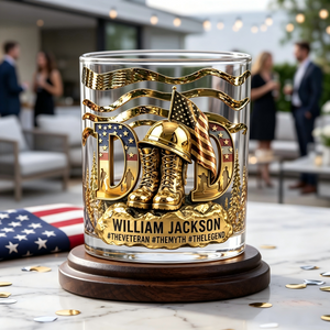 Proud Veteran Dad Whiskey Glass - Personalized Gift For Dad