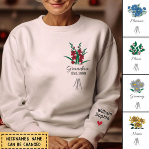 Grandma Birth Month Flowers - Personalized Embroidered Shirt