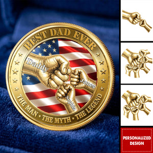 Best Dad Grandpa Ever Fist Bump With Kids - Personalized Coin
