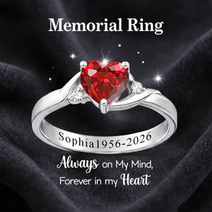 Always In My Heart, Personalized Heart Birthstone Ring, Memorial Ring