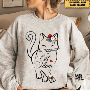 Cat Mom Custom Pawprints On Sleeve - Personalized Sweatshirt