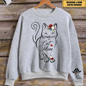 Cat Mom Custom Pawprints On Sleeve - Personalized Sweatshirt