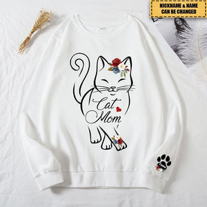Cat Mom Custom Pawprints On Sleeve - Personalized Sweatshirt