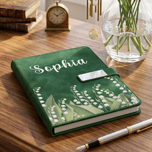 Custom Birth Flower & Name For Her, Wife, Daughter, Sister - Personalized Notebook Set