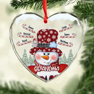 Personalized Christmas Snow Grandma Heart-Shaped Ornament