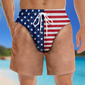Freedom And Chill Custom Funny Patriotic Men Swim Trunks, Summer Vacation Travel Gift