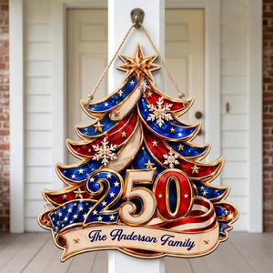Personalized 250th America Christmas Wooden Sign | Patriotic Family Decor
