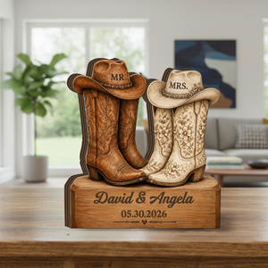 Personalized Cowboy Boots Wooden Plaque, Western Wedding Mr. and Mrs. Decor