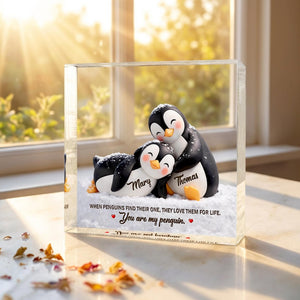 Personalized Penguin Couple Acrylic Blocks, Anniversary Gift