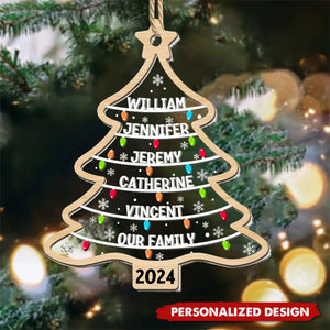 Personalized Custom Family Names Christmas Tree - Wood And Acrylic Ornament