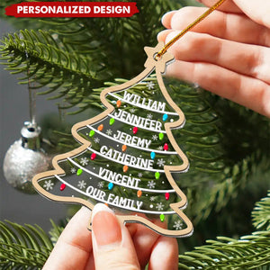 Personalized Custom Family Names Christmas Tree - Wood And Acrylic Ornament