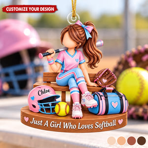 Personalized Softball Girl Ornament, Softball Player Girls Team Gift