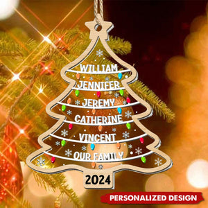 Personalized Custom Family Names Christmas Tree - Wood And Acrylic Ornament