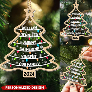 Personalized Custom Family Names Christmas Tree - Wood And Acrylic Ornament