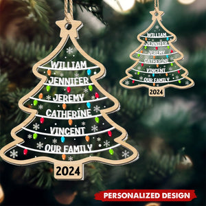 Personalized Custom Family Names Christmas Tree - Wood And Acrylic Ornament
