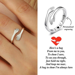 Personalized Love Hug Hand Ring, Adjustable Stackable Ring, Family Friend Couple Ring
